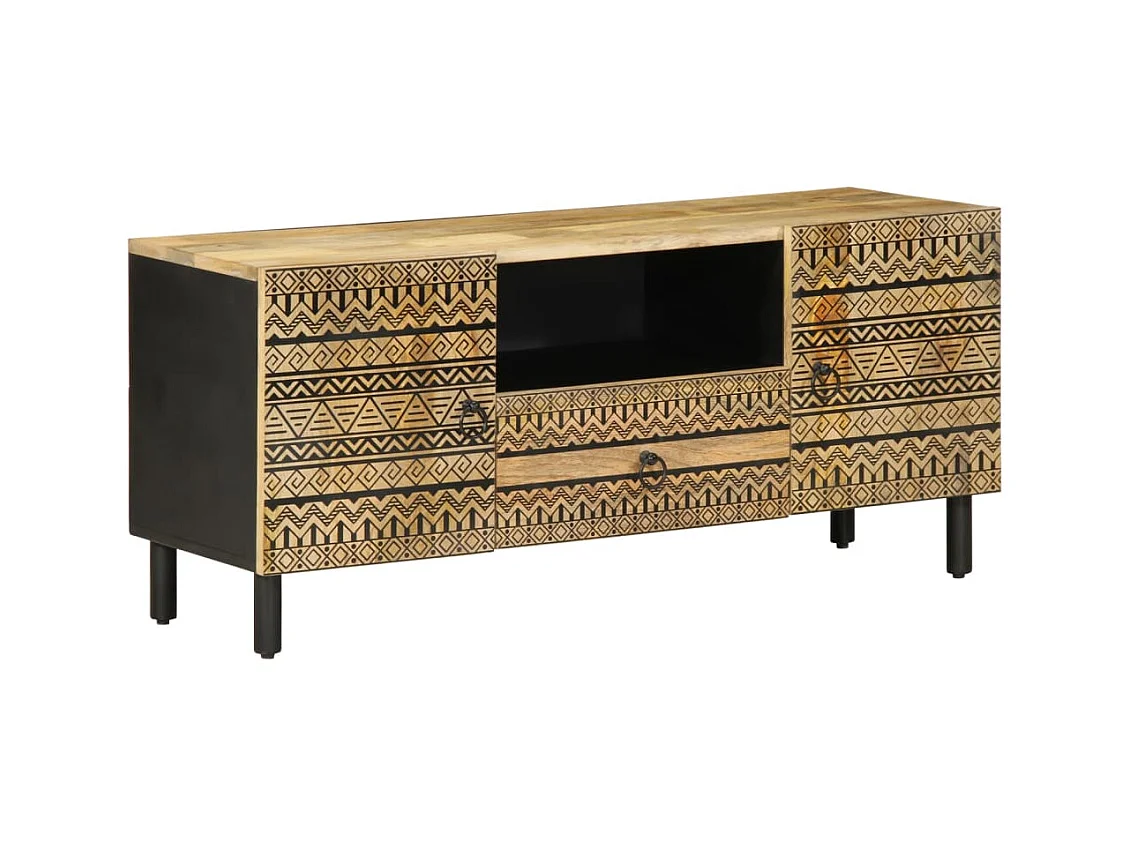 Meuble TV noir 105x33,5x46 cm bois massif manguier brut