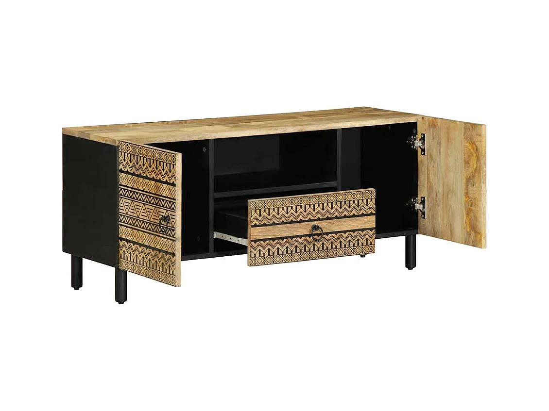 Meuble TV noir 105x33,5x46 cm bois massif manguier brut