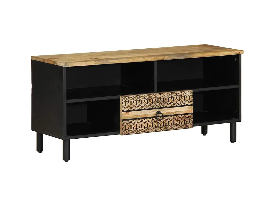 Meuble TV noir 100x33,5x46 cm bois massif manguier brut