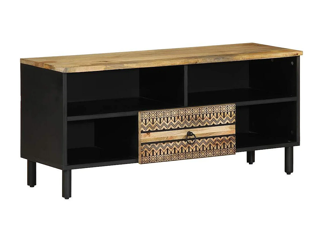 Móvel de TV 100x33,5x46cm madeira mangueira áspera maciça preto