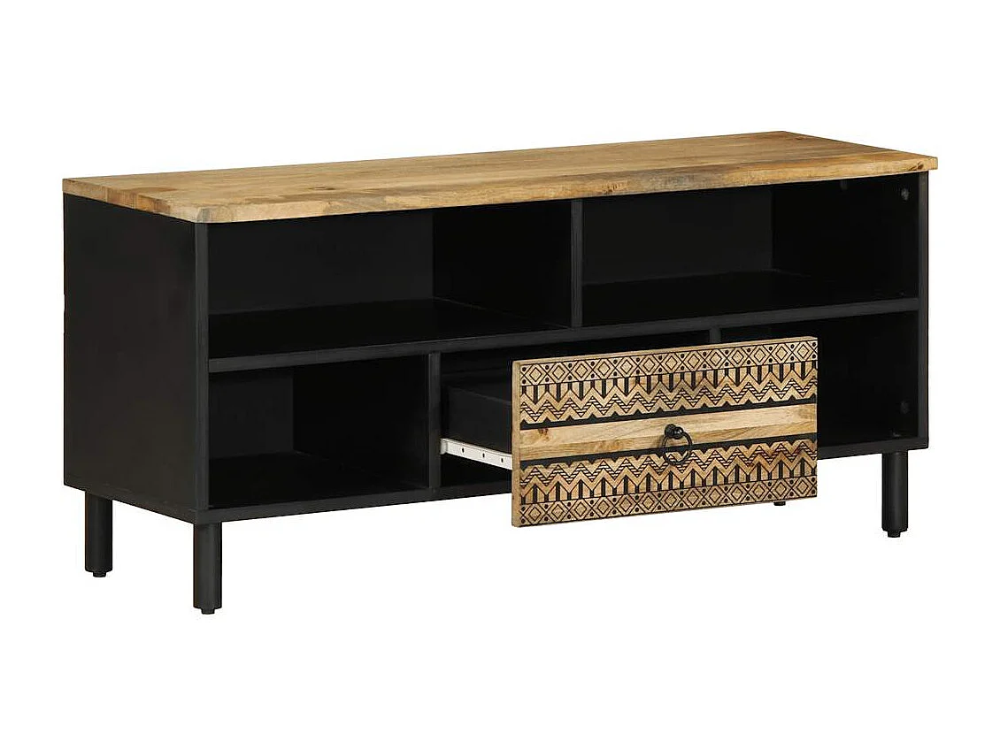 Móvel de TV 100x33,5x46cm madeira mangueira áspera maciça preto
