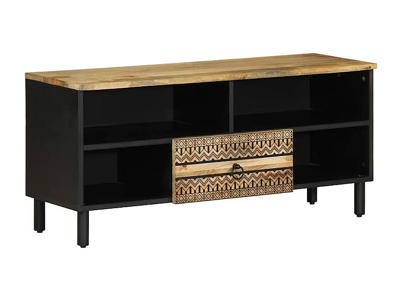 Móvel de TV 100x33,5x46cm madeira mangueira áspera maciça preto
