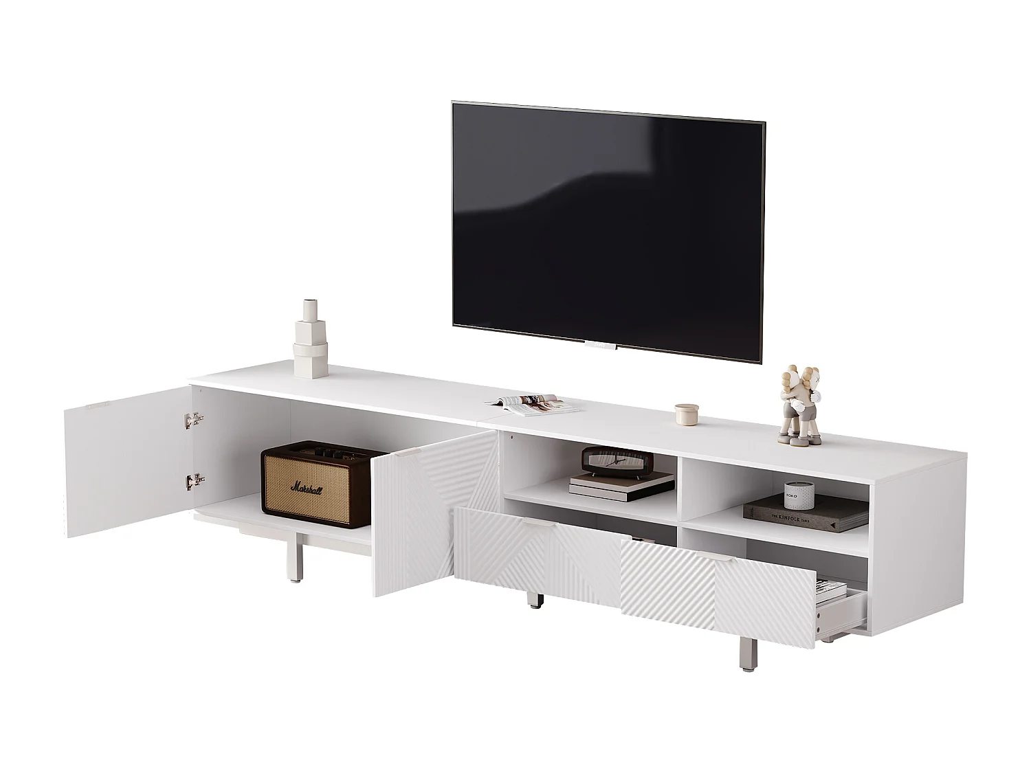 Suporte de TV branco 200 cm design geométrico boêmio 90 polegadas armazenamento de TV