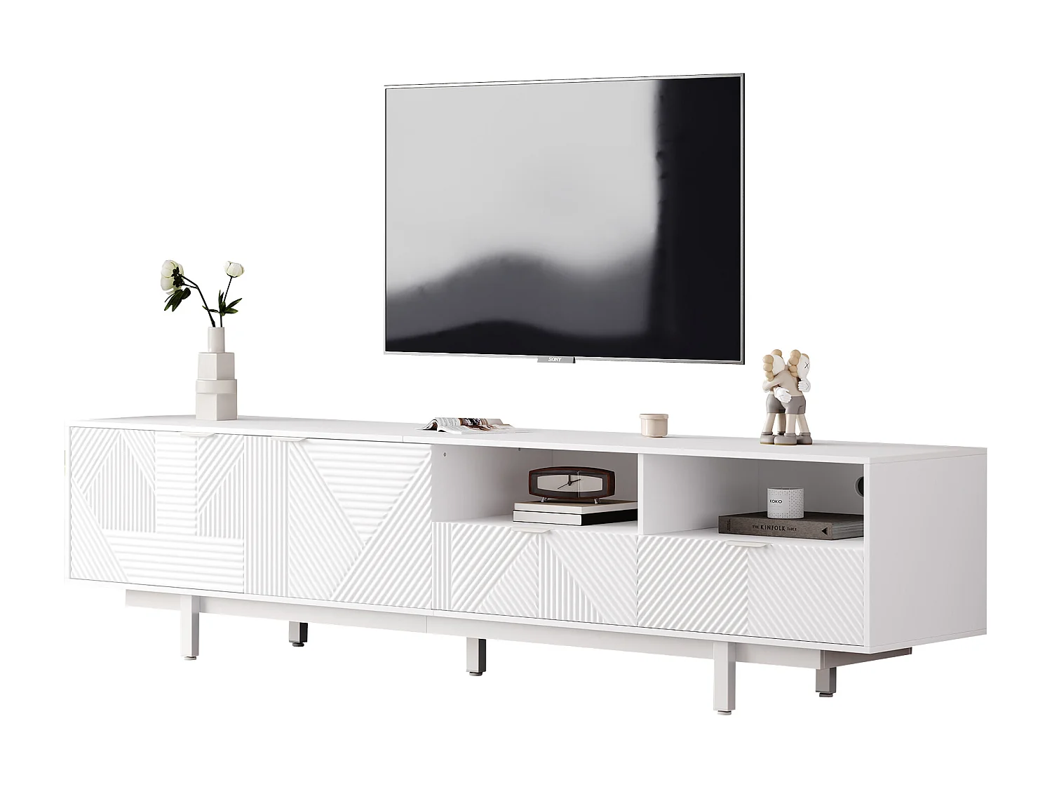 Suporte de TV branco 200 cm design geométrico boêmio 90 polegadas armazenamento de TV