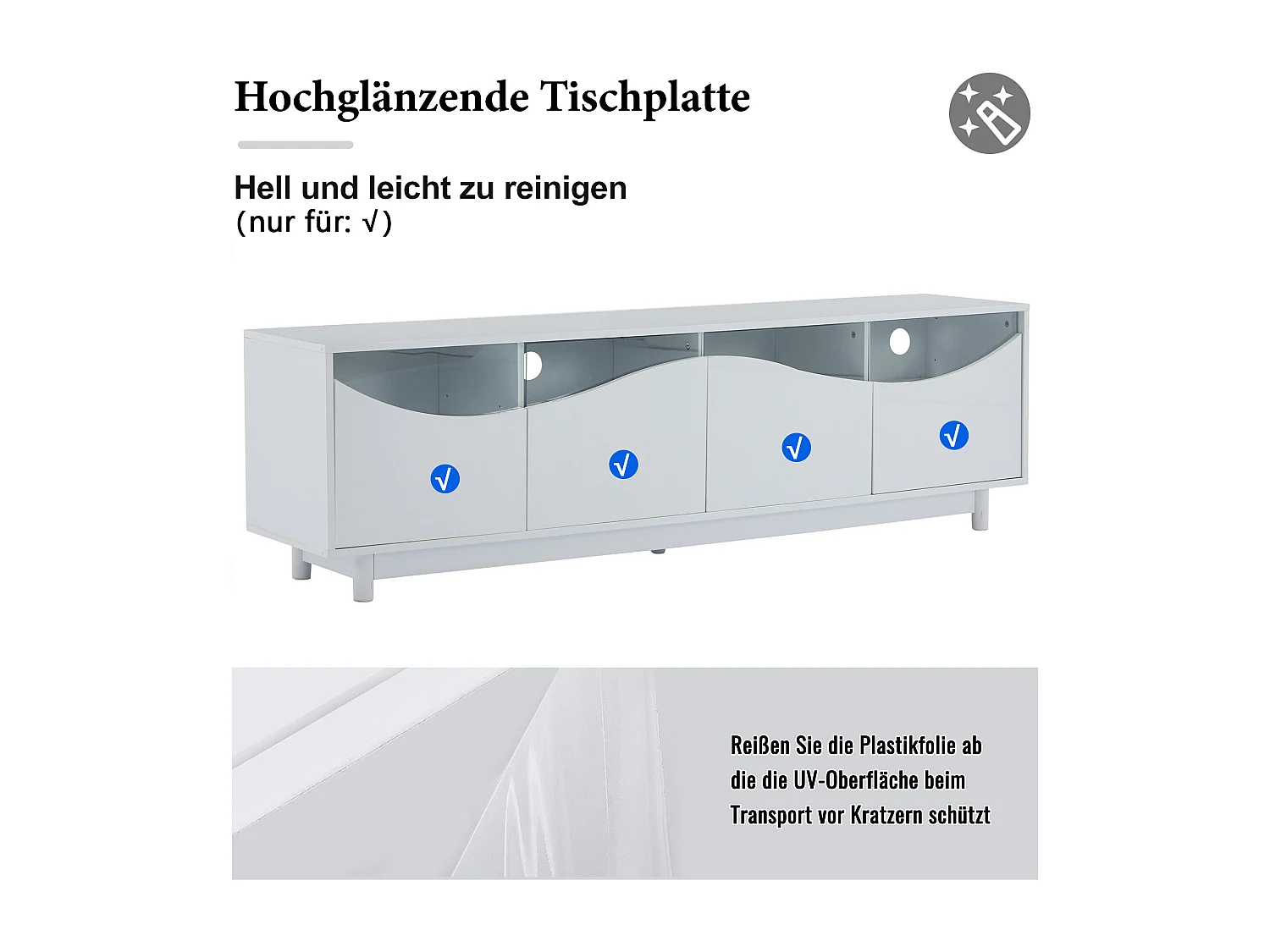 Mobile TV Bianco 175cm Verre Trempé LED 60000 Colori Comando APP