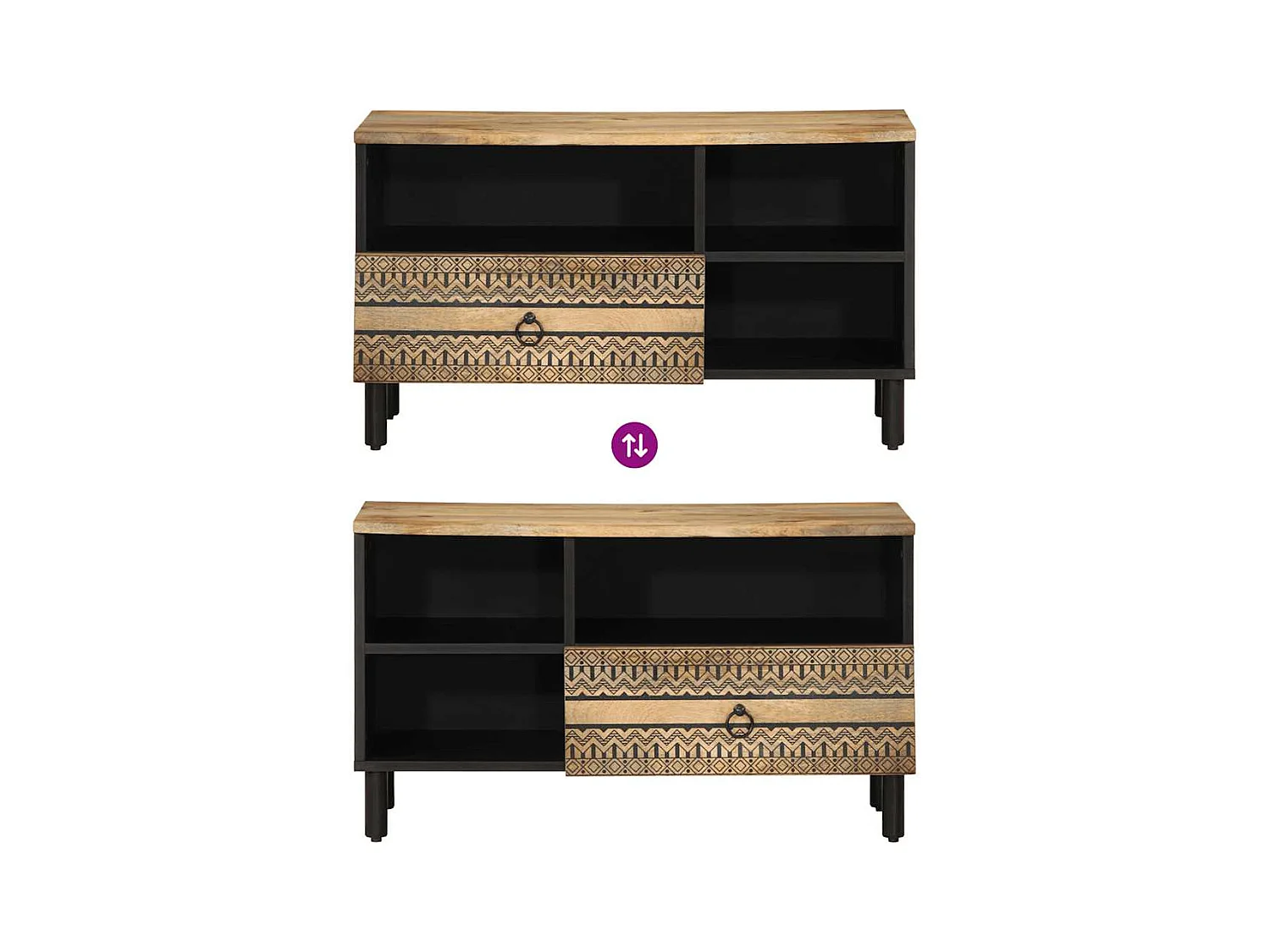 Mobile Porta TV Nero 80x33,5x46 cm Legno Massello Mango Grezzo