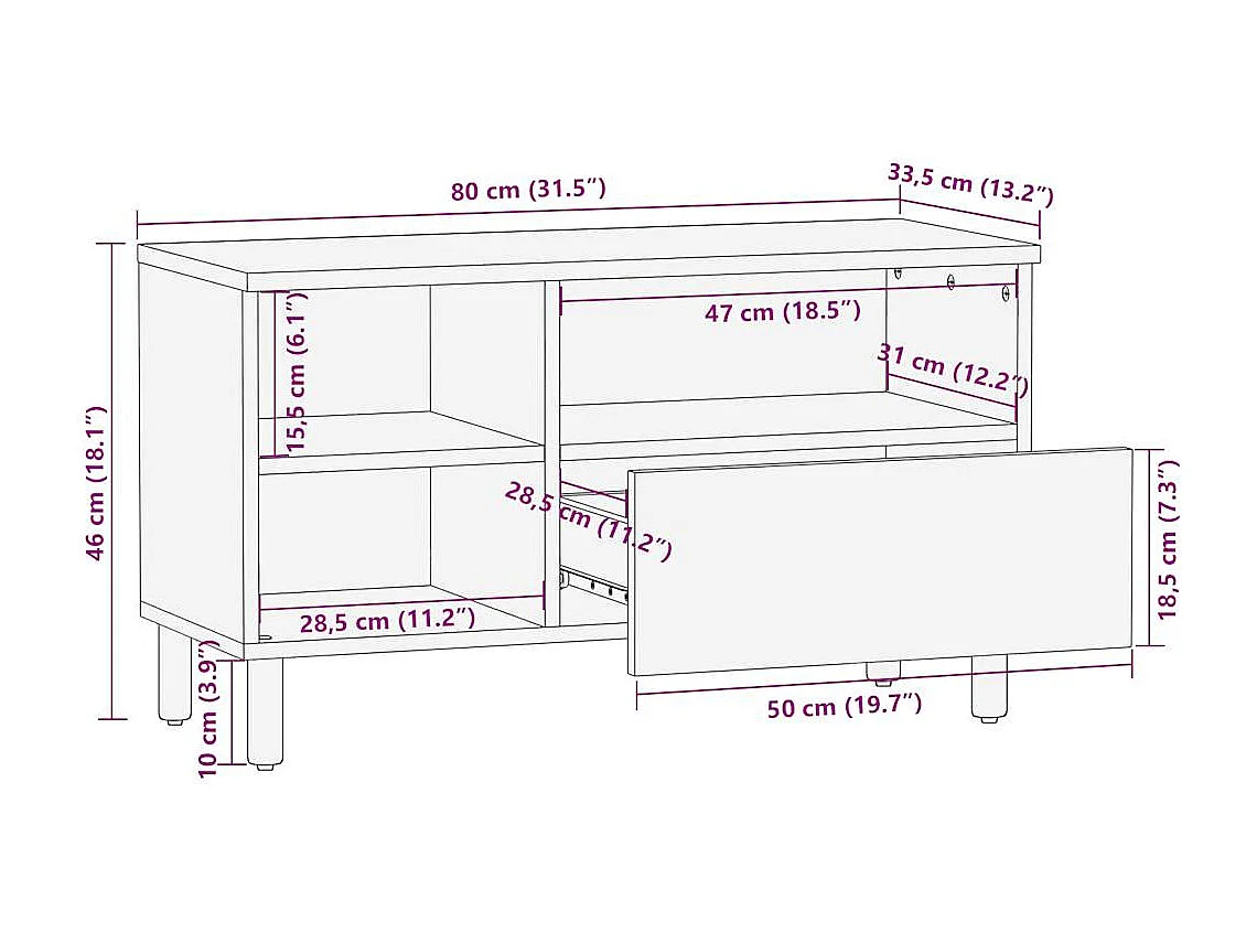 TV-Schrank Schwarz 80x33,5x46 cm Raues Mangoholz