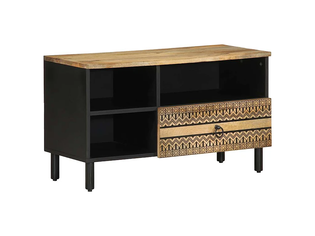 Mobile Porta TV Nero 80x33,5x46 cm Legno Massello Mango Grezzo