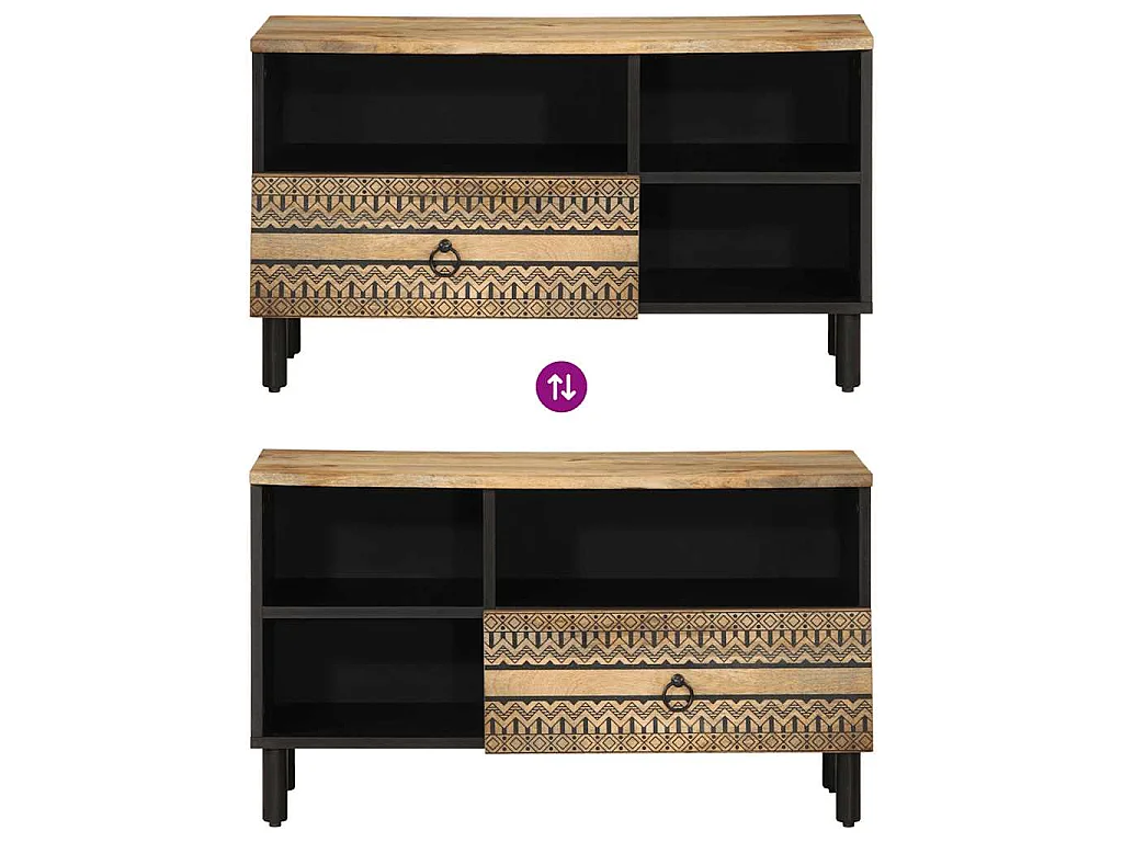Mobile Porta TV Nero 80x33,5x46 cm Legno Massello Mango Grezzo