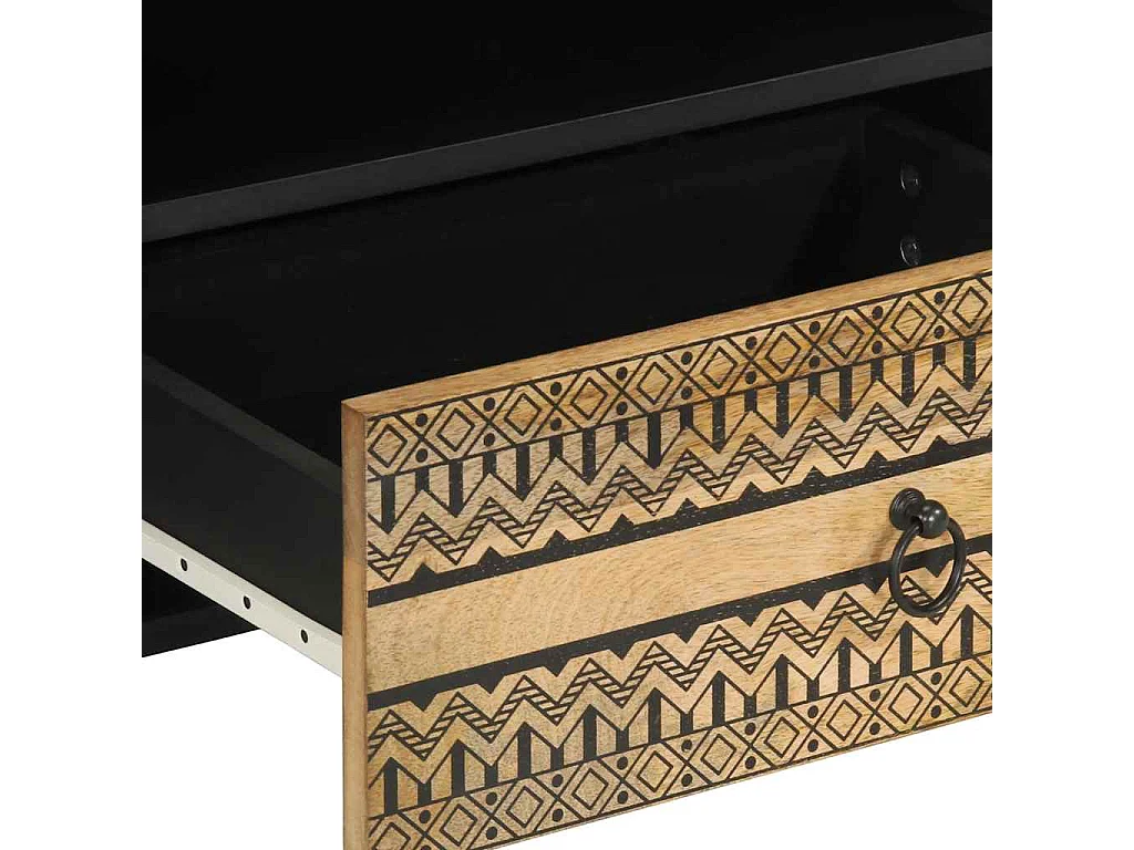 Mobile Porta TV Nero 80x33,5x46 cm Legno Massello Mango Grezzo