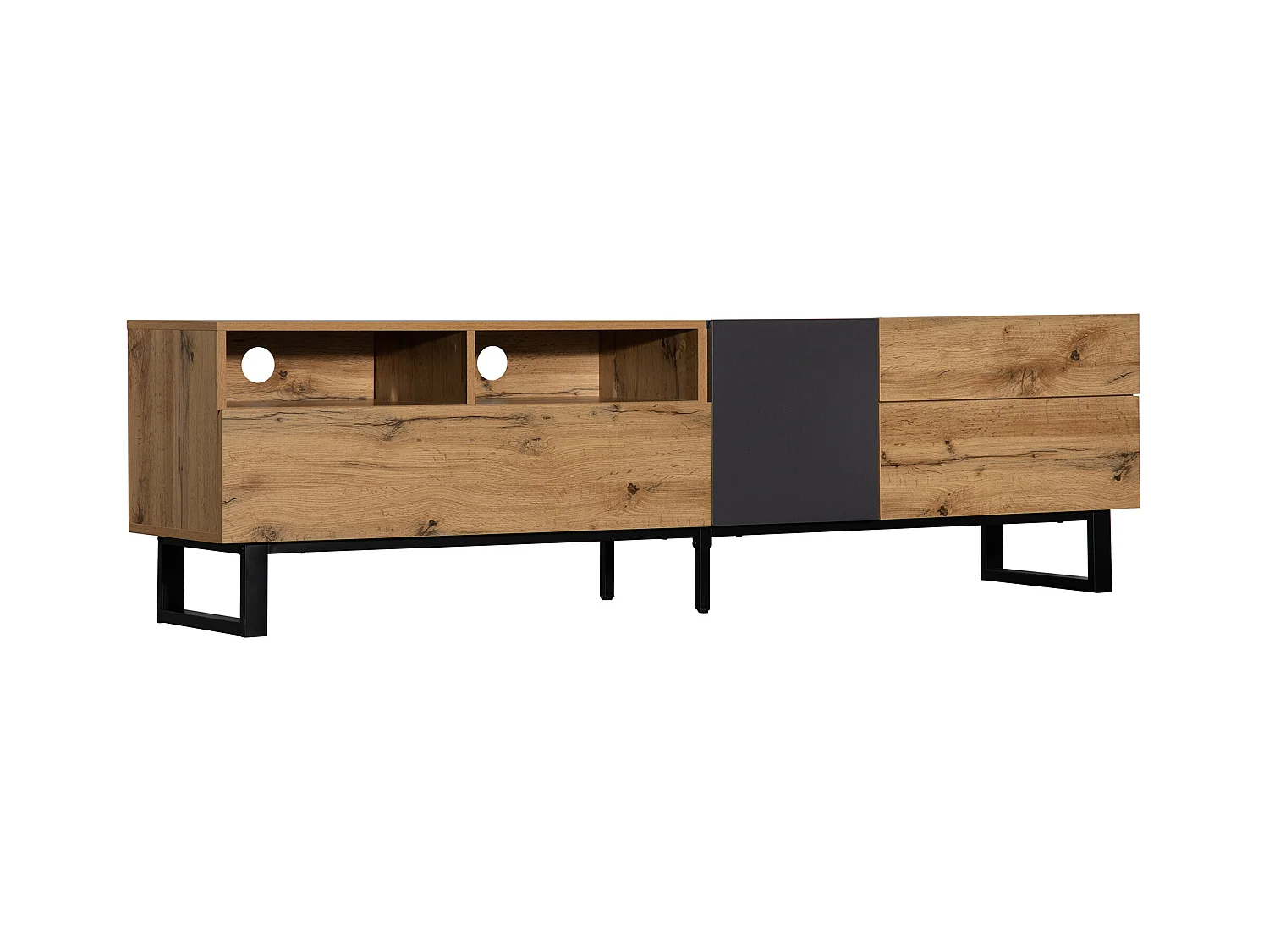 Mueble de TV moderno de MDF color block con almacenaje para salón 180 cm roble y antracita