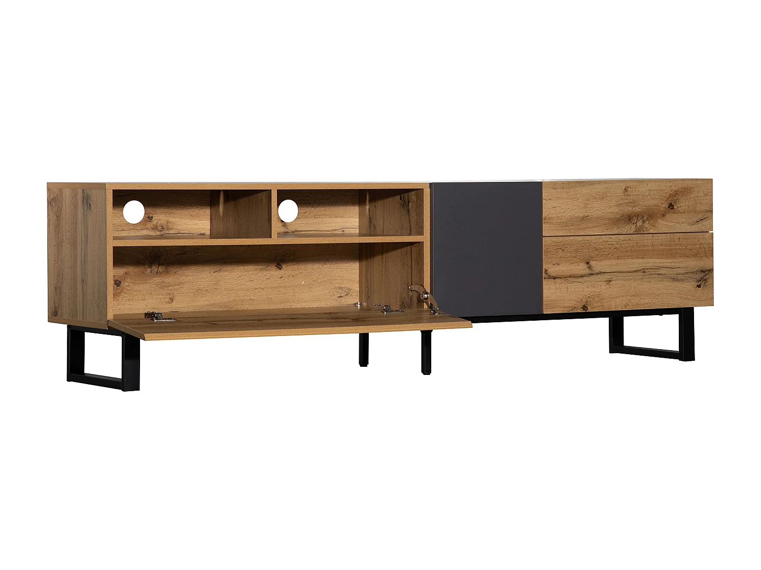 Mobile TV moderno MDF colorblock con rangement salon 180 cm rosso e antracite