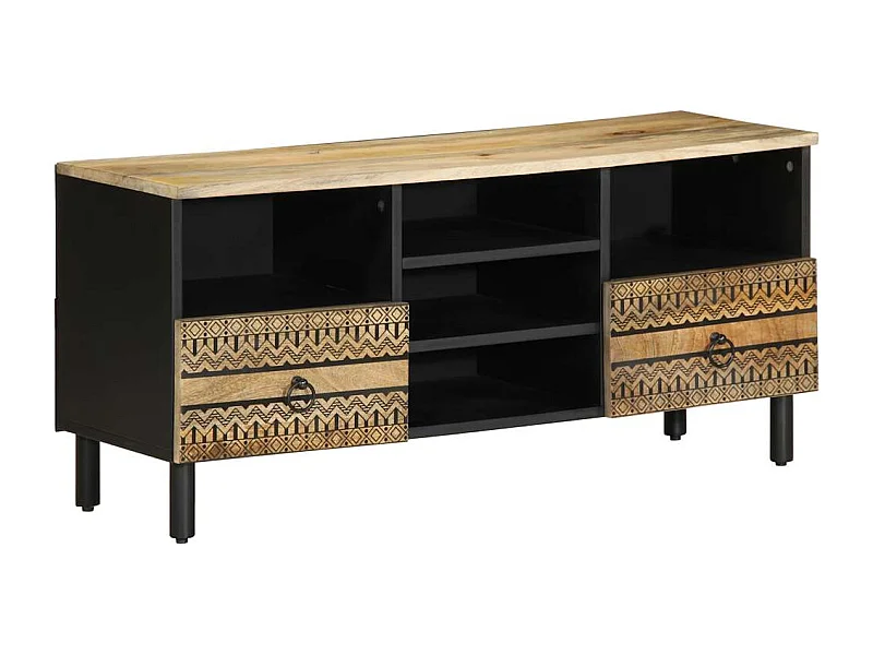 Meuble TV noir 100x33,5x46 cm bois massif manguier brut