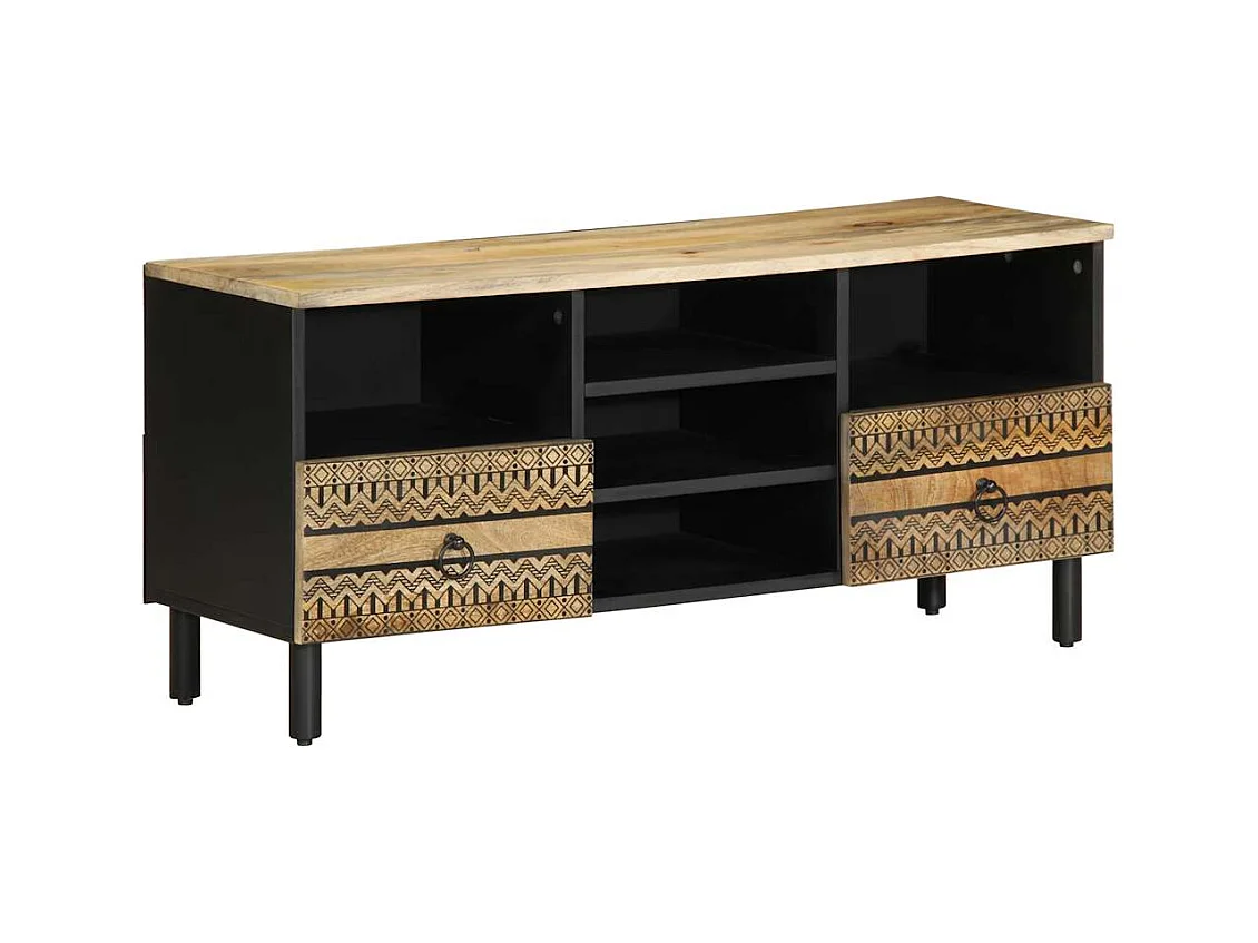 Meuble TV noir 100x33,5x46 cm bois massif manguier brut