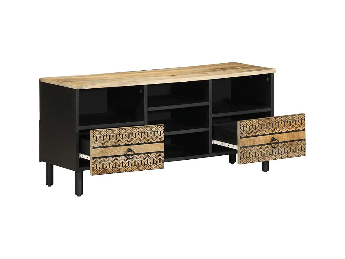 Mobile Porta TV Nero 100x33,5x46 cm Legno Massello Mango Grezzo