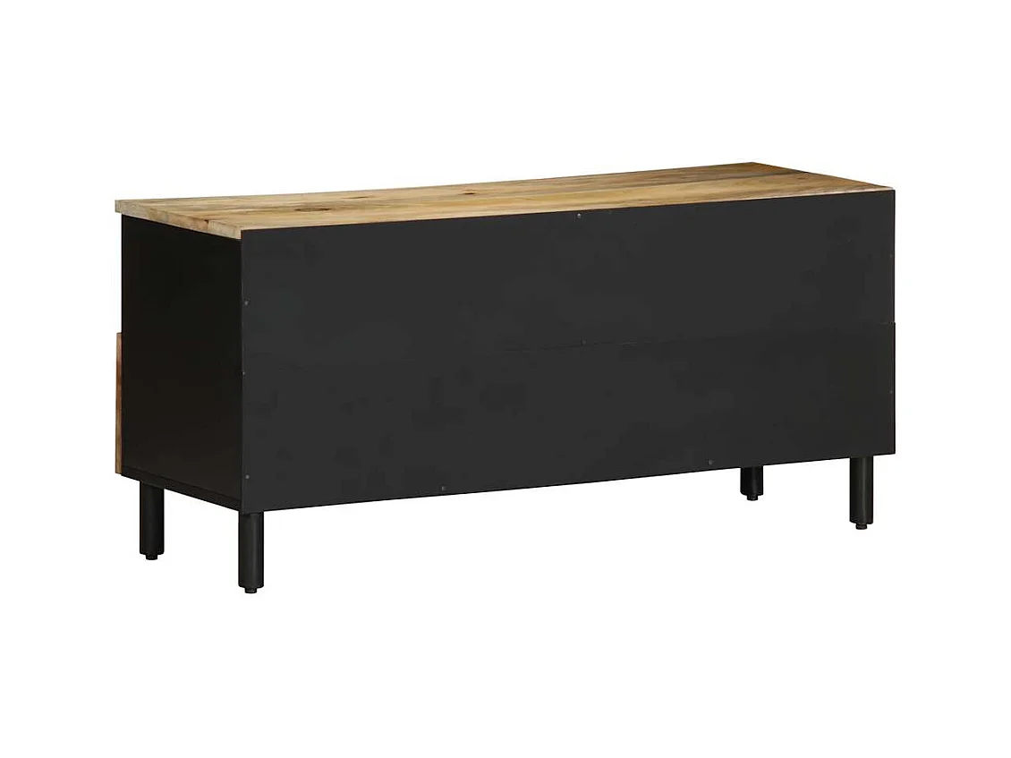 Mobile Porta TV Nero 100x33,5x46 cm Legno Massello Mango Grezzo