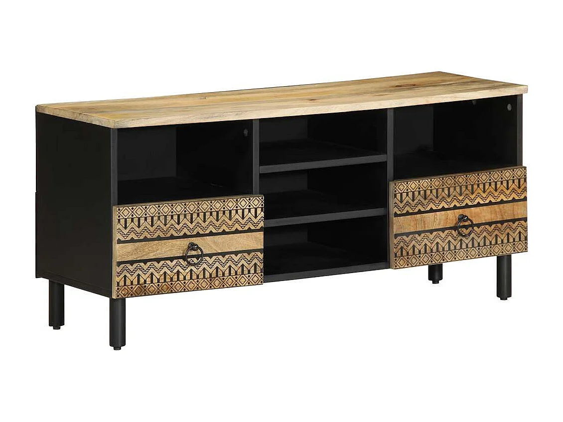 TV-Schrank Schwarz 100x33,5x46 cm Raues Mangoholz