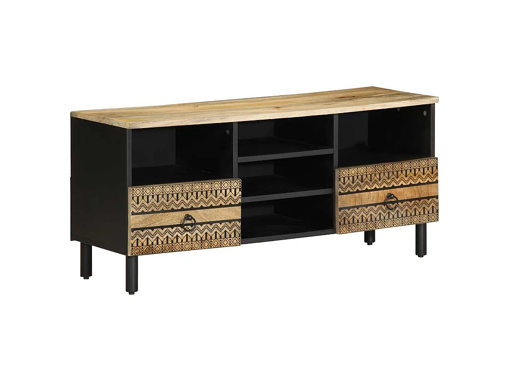 Mobile Porta TV Nero 100x33,5x46 cm Legno Massello Mango Grezzo