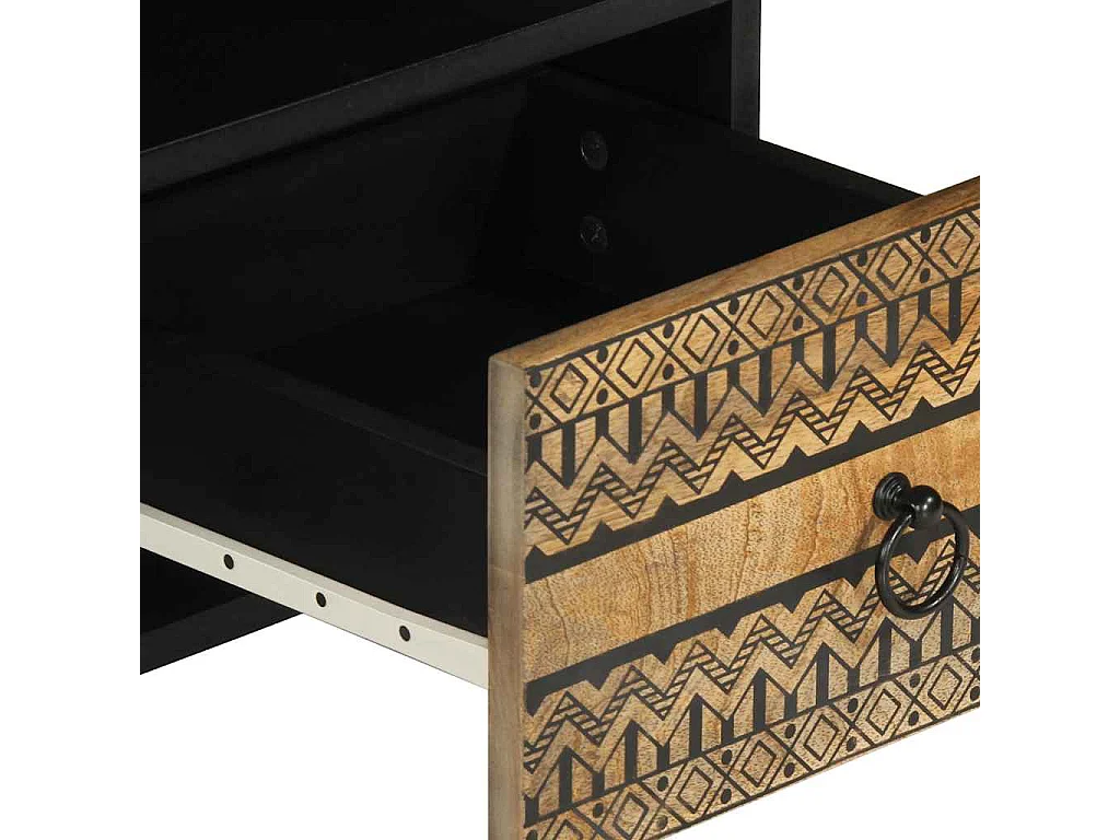 Mobile Porta TV Nero 100x33,5x46 cm Legno Massello Mango Grezzo