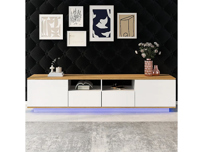 Mobile TV LED Bianco 180 cm Style Industrial con Rangements pour Téléviseur 80 Pouces Salon