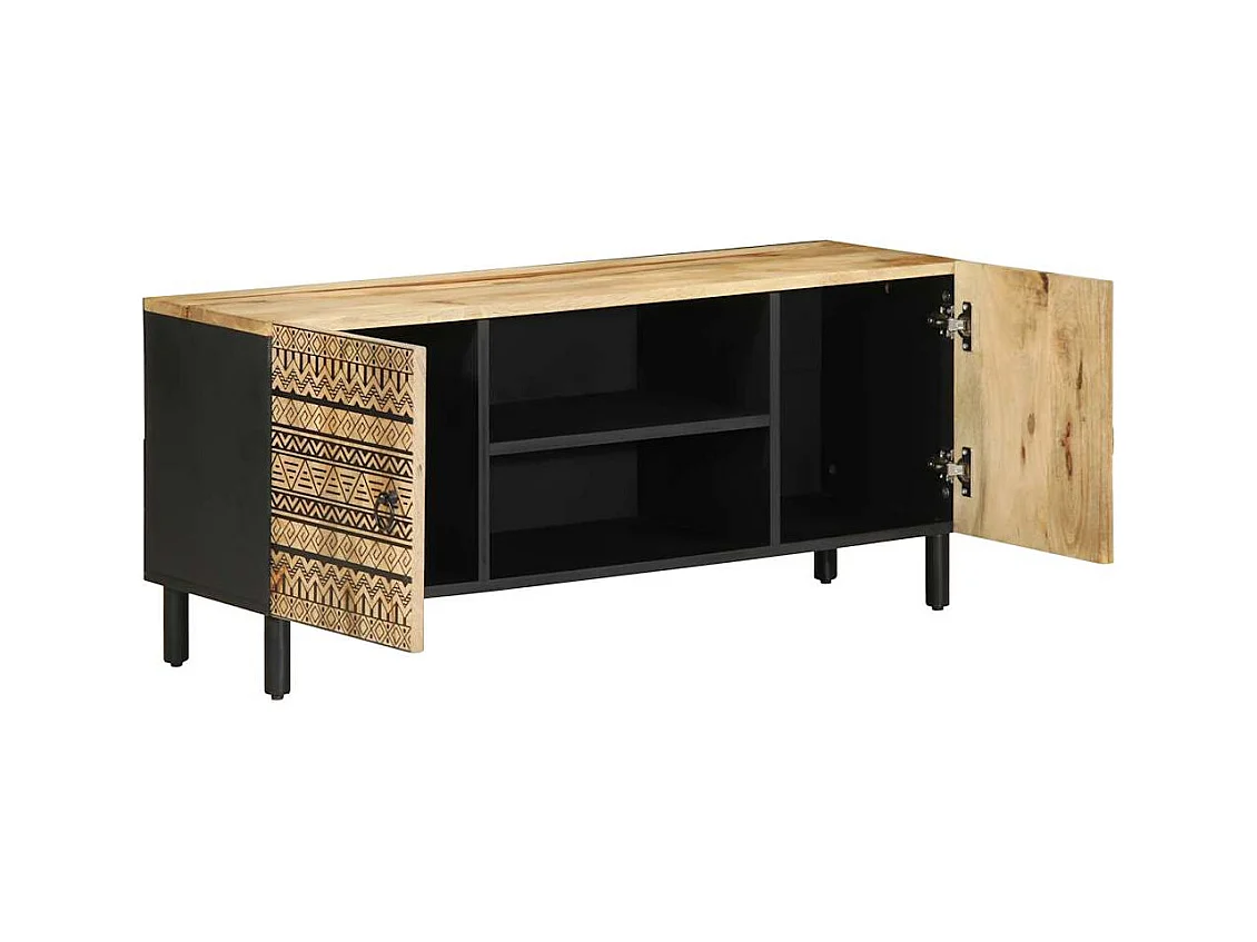 Mobile Porta TV Nero 105x33,5x46 cm Legno Massello Mango Grezzo