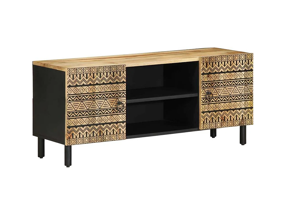Meuble TV noir 105x33,5x46 cm bois massif manguier brut