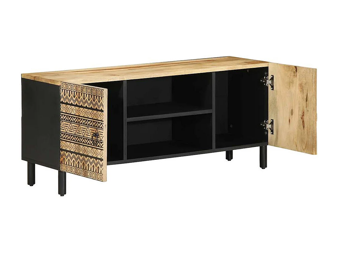 TV-Schrank Schwarz 105x33,5x46 cm Raues Mangoholz