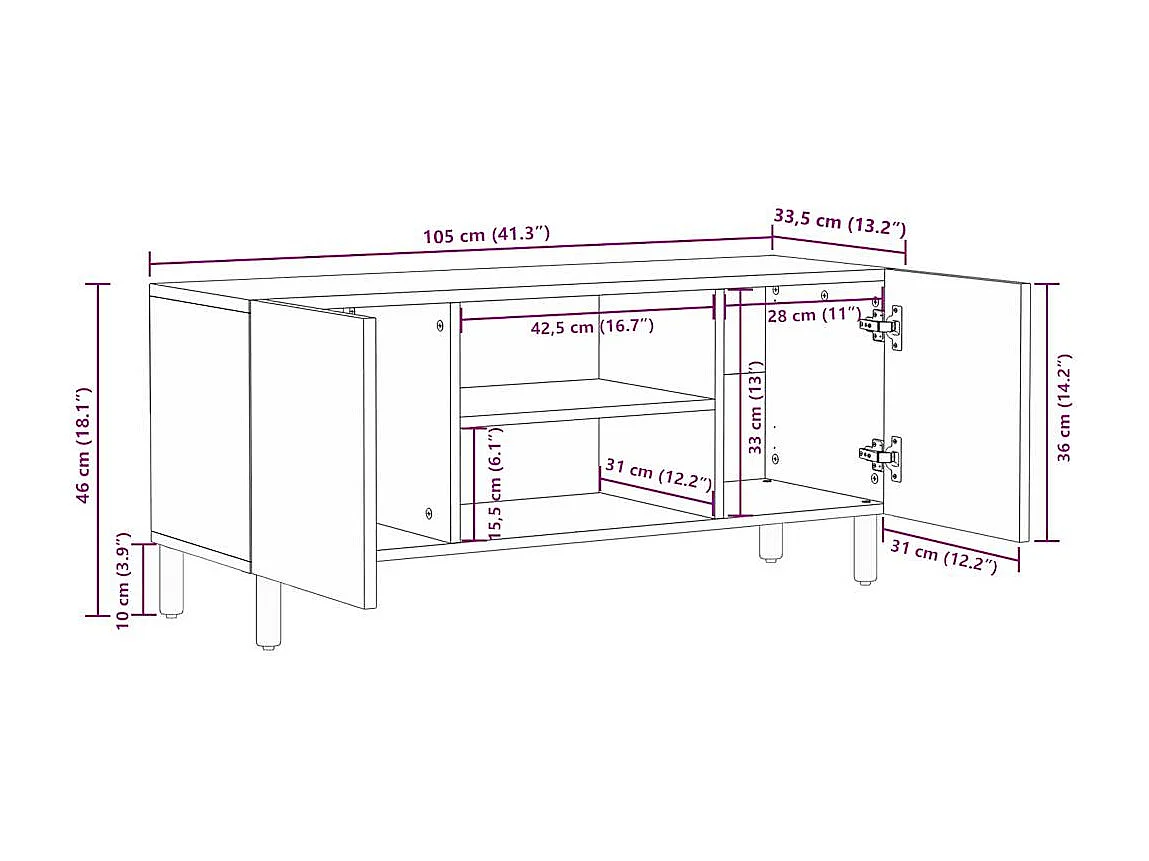TV-Schrank Schwarz 105x33,5x46 cm Raues Mangoholz