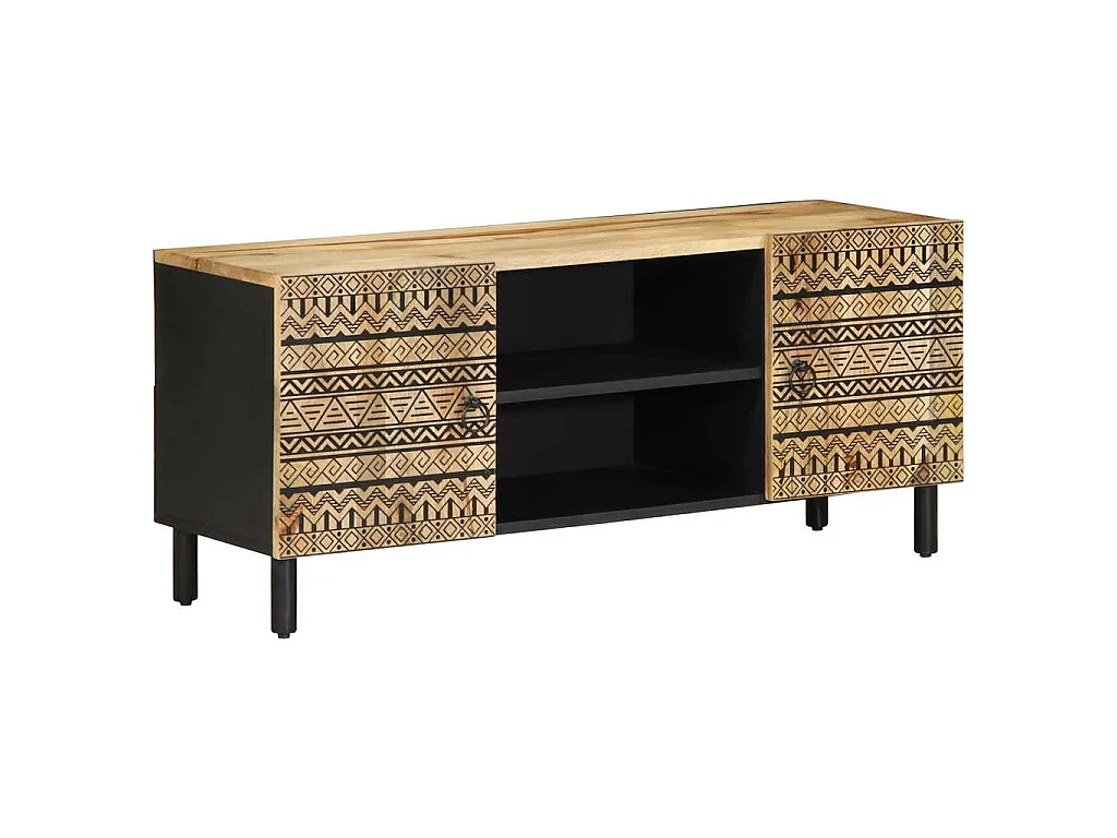 Mobile Porta TV Nero 105x33,5x46 cm Legno Massello Mango Grezzo