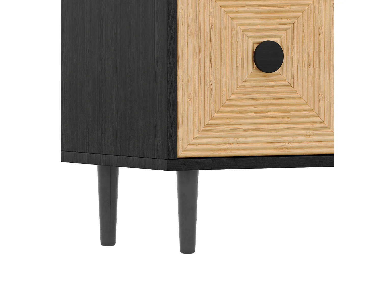 Mueble de TV de bambú y metal de 150 cm con moderno almacenaje en negro y madera para salón