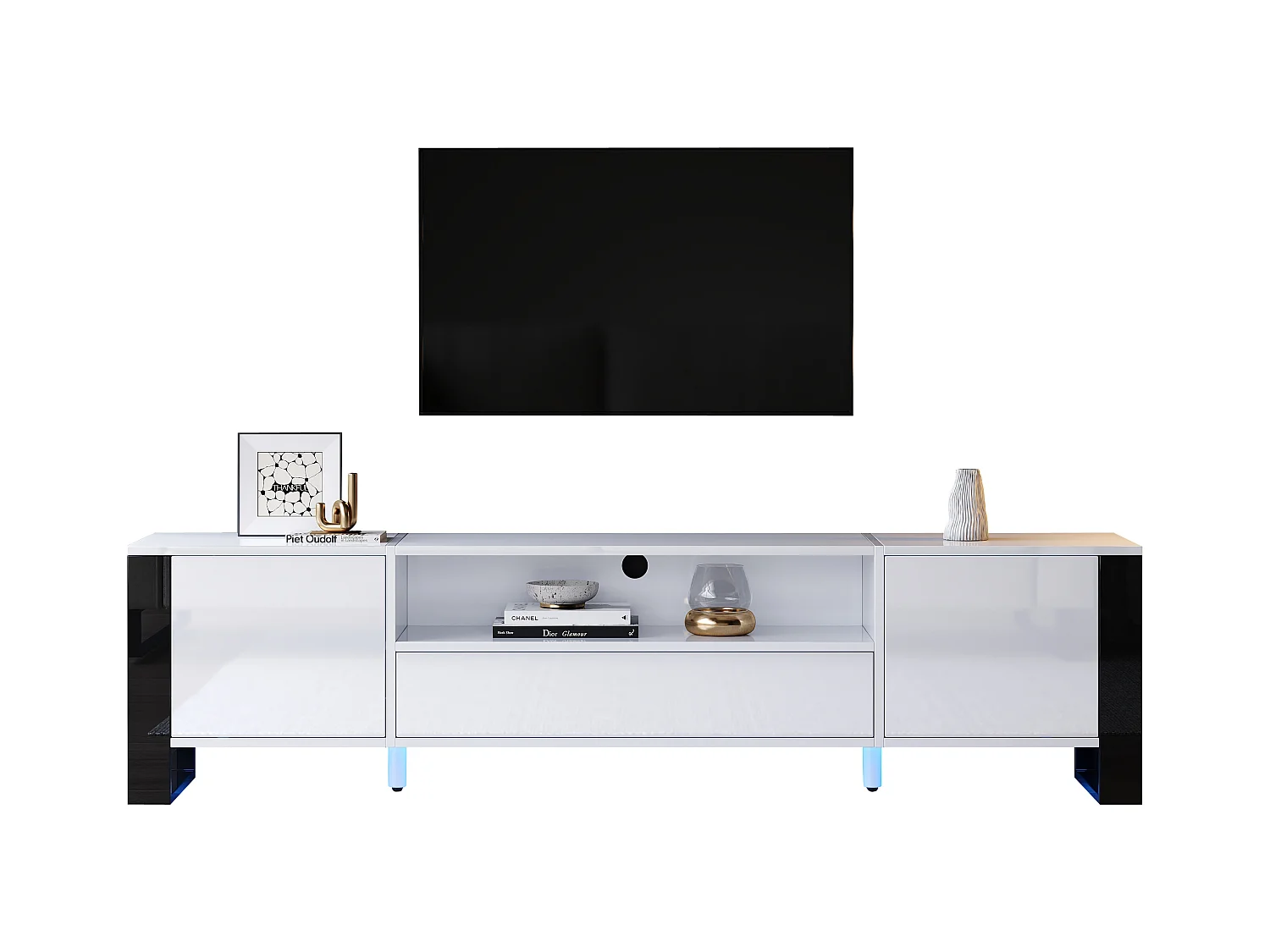 Mobile TV MDF 178 cm bianco laccato LED rangement pour salon jusqu'à 70 pouces