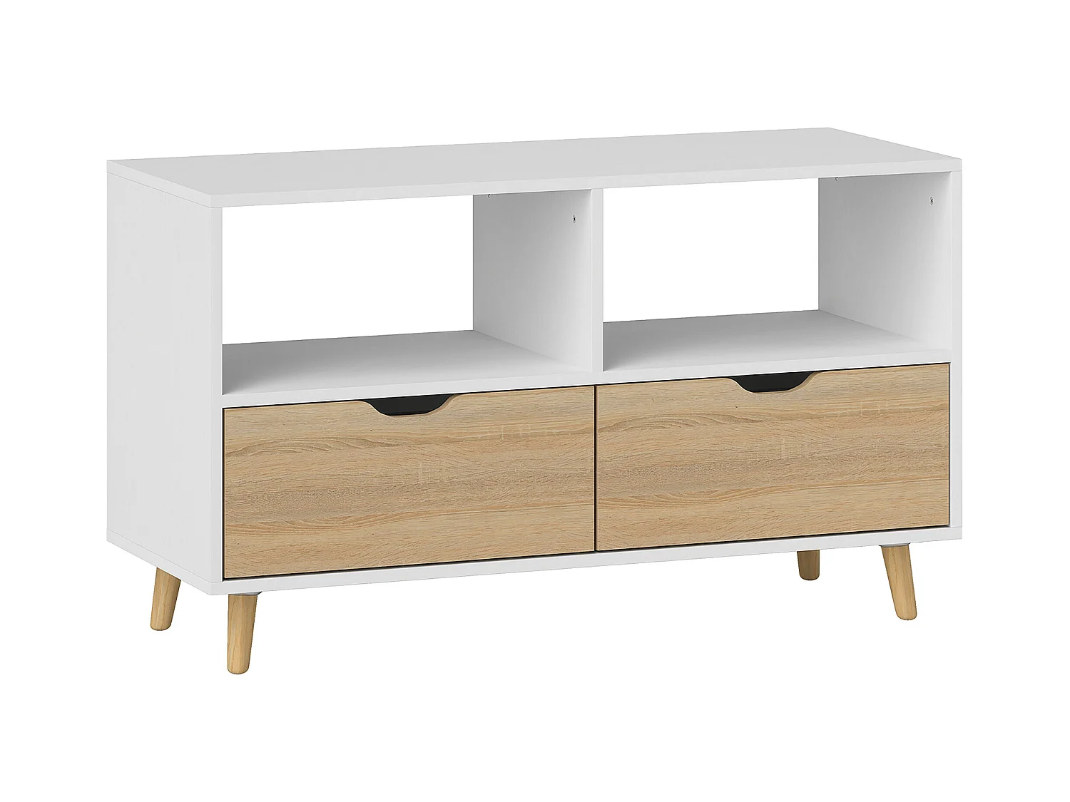 Mobile TV MDF 99 cm laccato bianco 2 cassetti e 2 ripiani per salone moderno