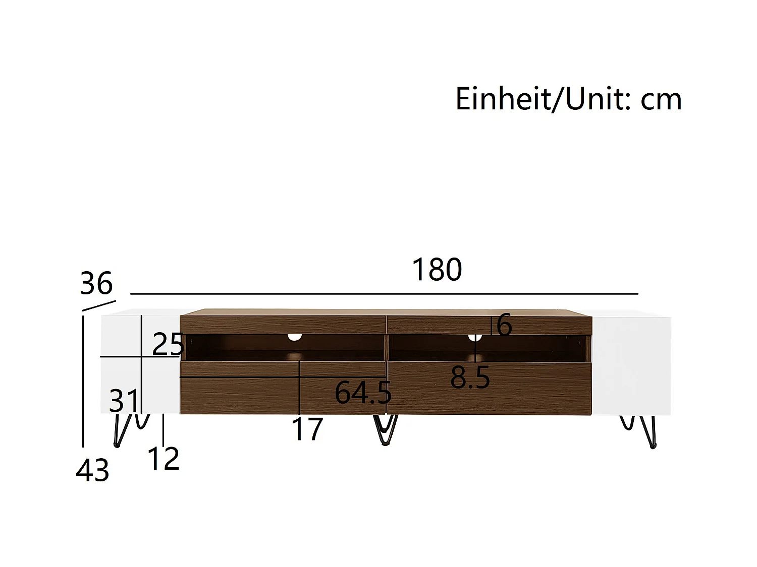 Meuble TV Moderne 180 cm Blanc et Bois MDF Rangement Télé Salon Étagères Ouvertes