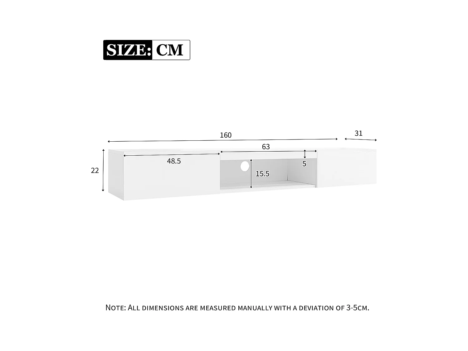 Mobile TV Murale Bianco 160cm Supporto TV 70 Pouces LED Bluetooth Comando APP Rangement Intégré