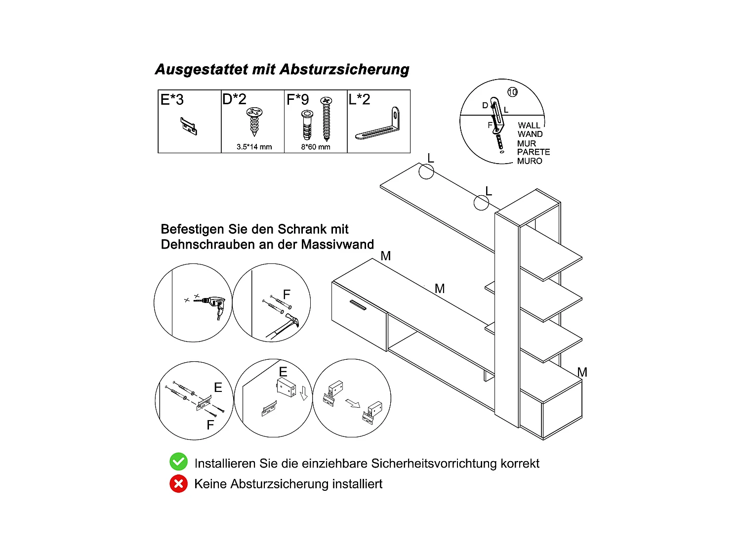 Mueble de TV de pared de roble blanco de 180 cm con 3 estantes flotantes para TV de 60 pulgadas