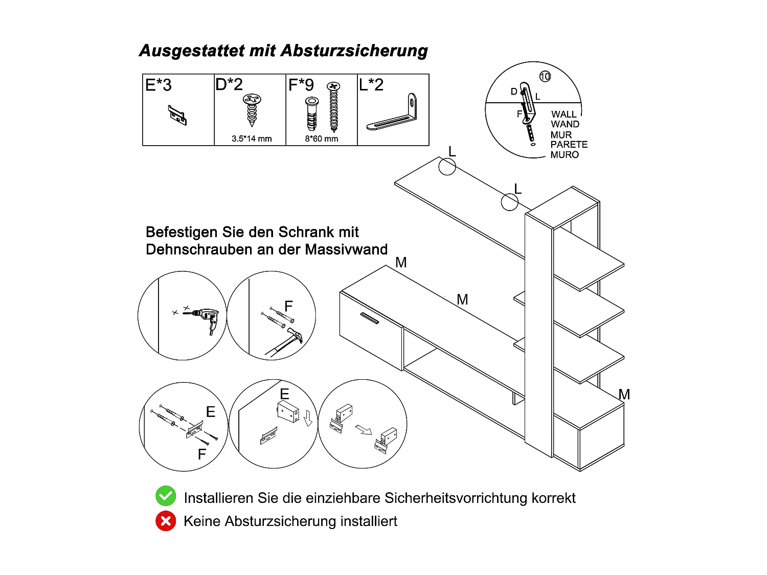 Mueble de TV de pared de roble blanco de 180 cm con 3 estantes flotantes para TV de 60 pulgadas