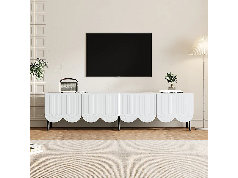 Mobile TV Bianco 180 cm Design Unico 2 Porte Fermeture Douce pour TV 80 Pouces