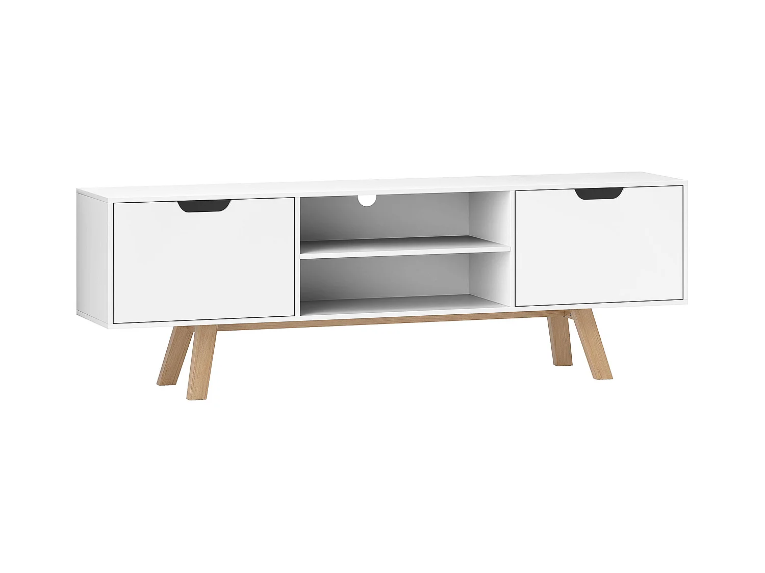 Mueble bajo para TV de 150 cm, color blanco, con 2 armarios y 2 estantes para TV de hasta 65 pulgadas, para salón, MDF/Spanplatten