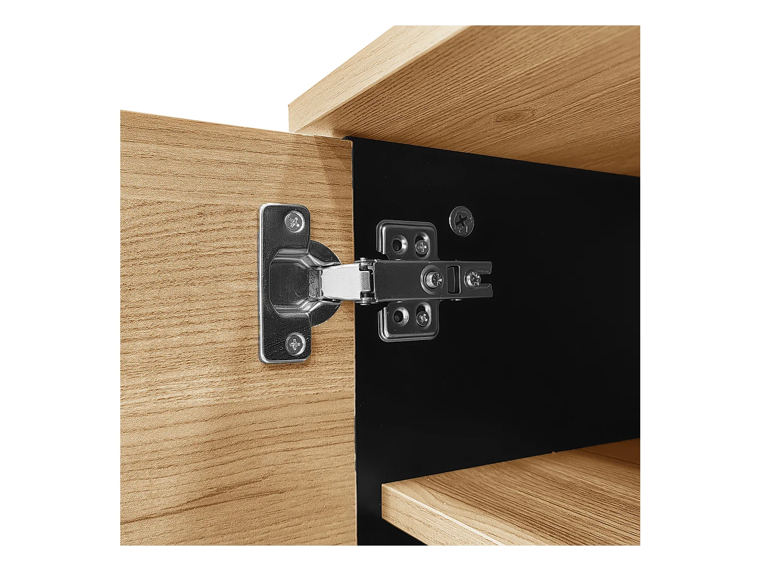 Mueble de TV de 170 cm en madera y negro, con 2 puertas y 1 cajón, moderno y práctico para salón.