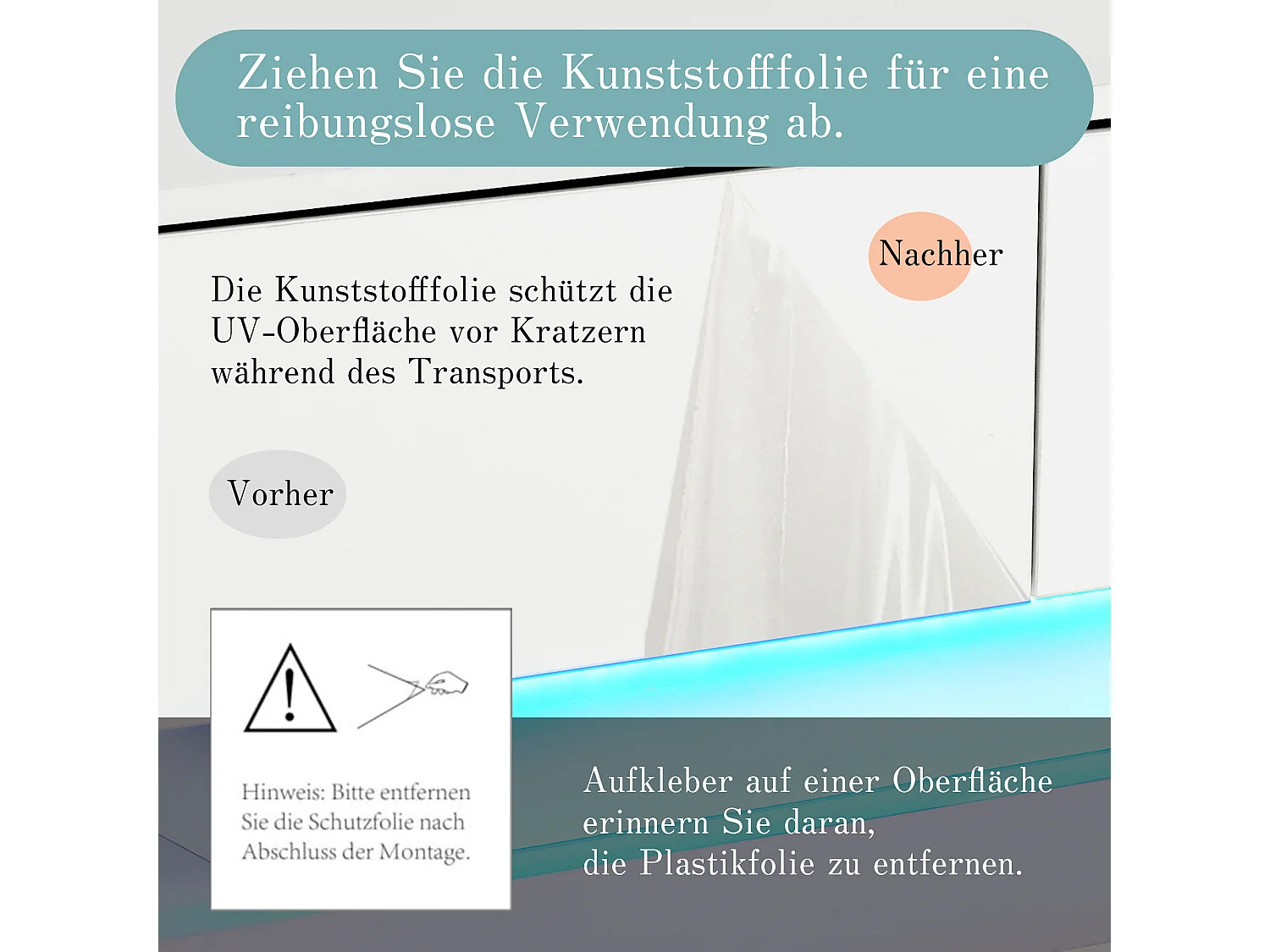 Suporte de TV branco brilhante de 140 cm com LED de 16 cores para TV de 60 polegadas, sala de estar moderna