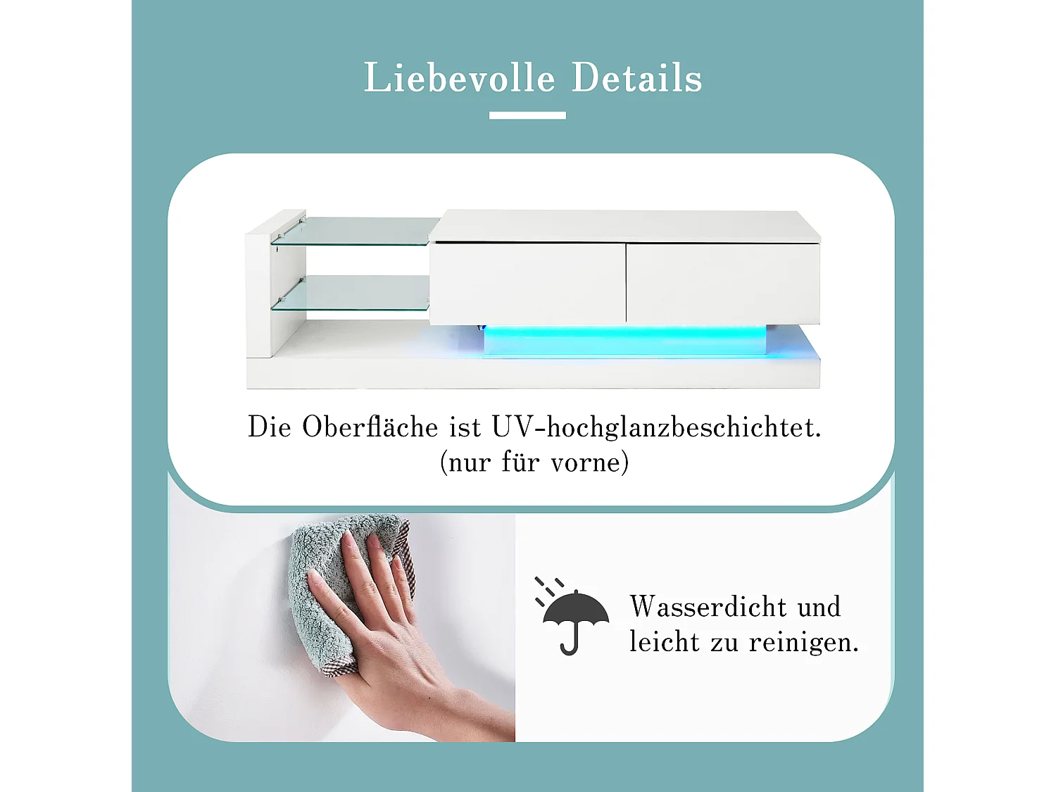 Suporte de TV branco brilhante de 140 cm com LED de 16 cores para TV de 60 polegadas, sala de estar moderna