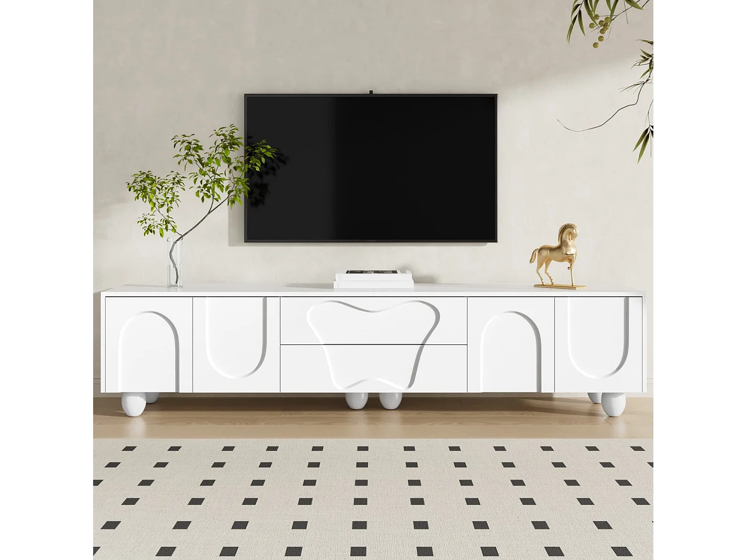 180cm TV-Schrank mit Holzbeinen,minimalistischer TV-Schrank mit viel Stauraum,einzigartigem Design und flexiblen Aufbewahrungsmöglichkeiten