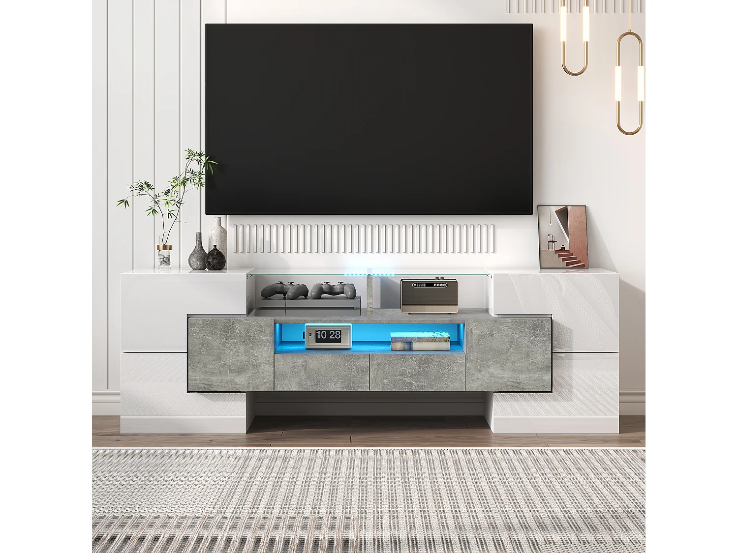 Mobile TV Design 145 cm Blanc Brillant con LED | Gamma moderna per salone