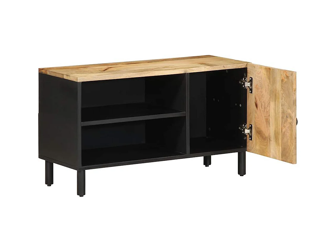 Meuble TV noir 80x33,5x46 cm bois massif manguier brut