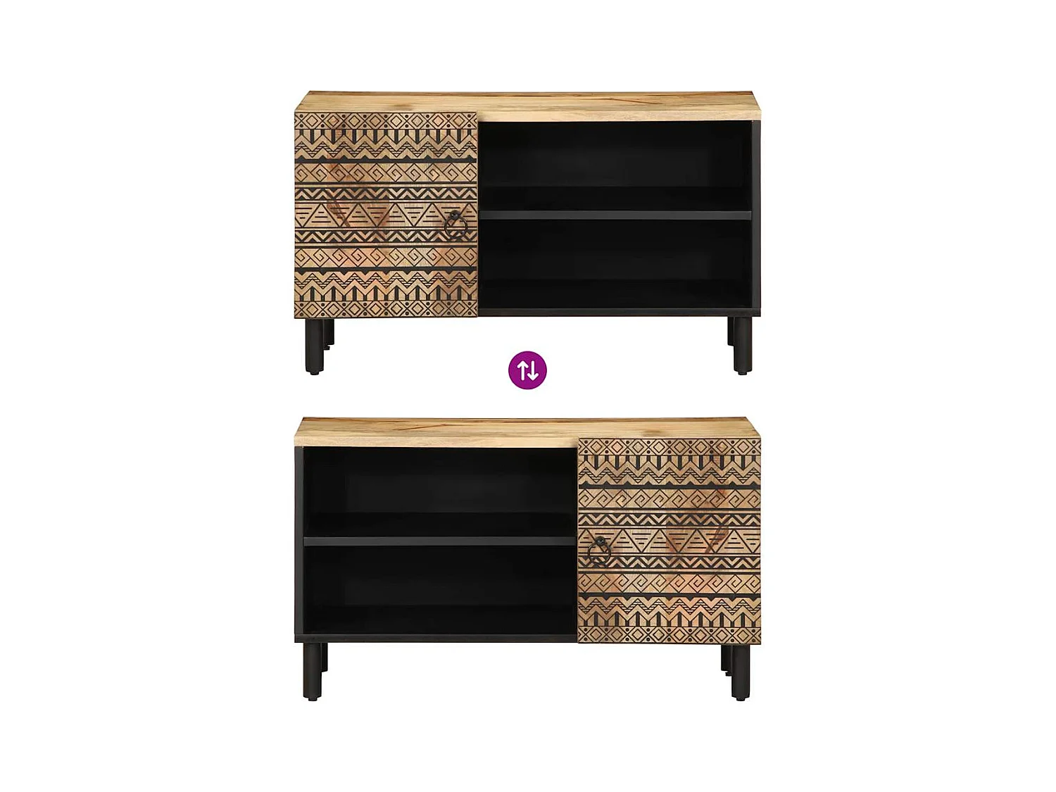 Meuble TV noir 80x33,5x46 cm bois massif manguier brut