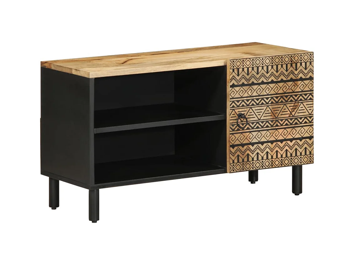 Meuble TV noir 80x33,5x46 cm bois massif manguier brut