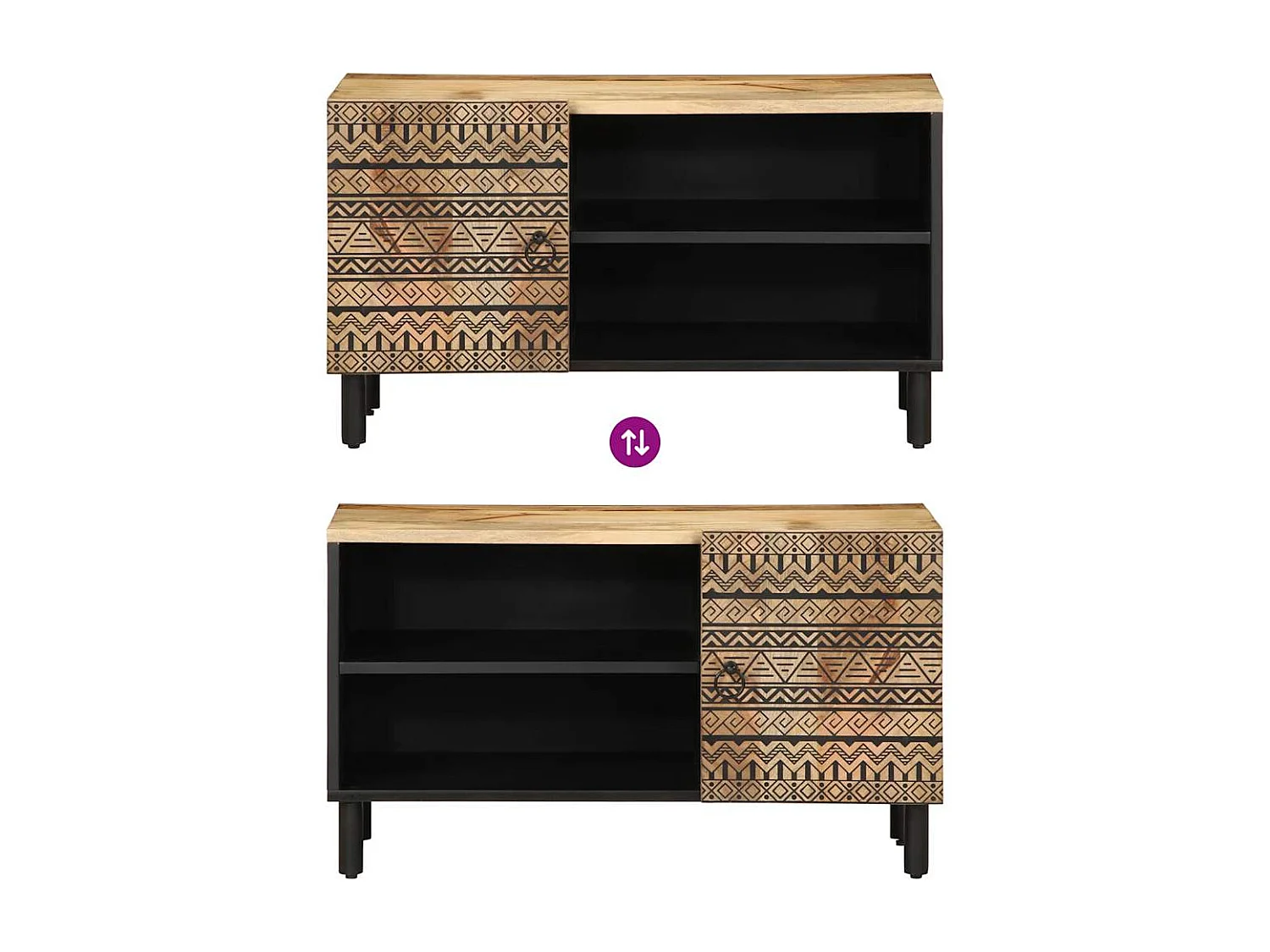 TV-Schrank Schwarz 80x33,5x46 cm Raues Mangoholz