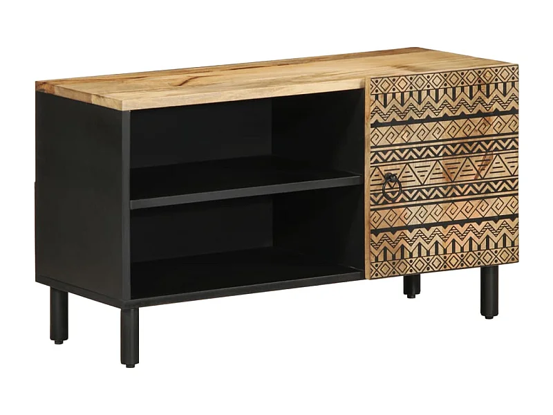 Meuble TV noir 80x33,5x46 cm bois massif manguier brut