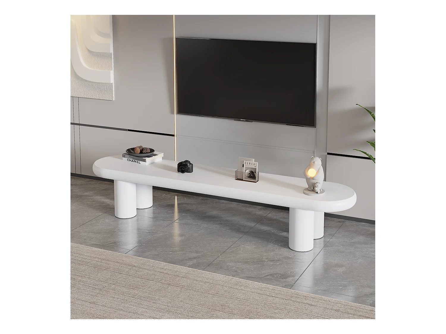 Suporte de TV branco 160 cm design minimalista 4 pernas para TV de 65 polegadas sala de estar