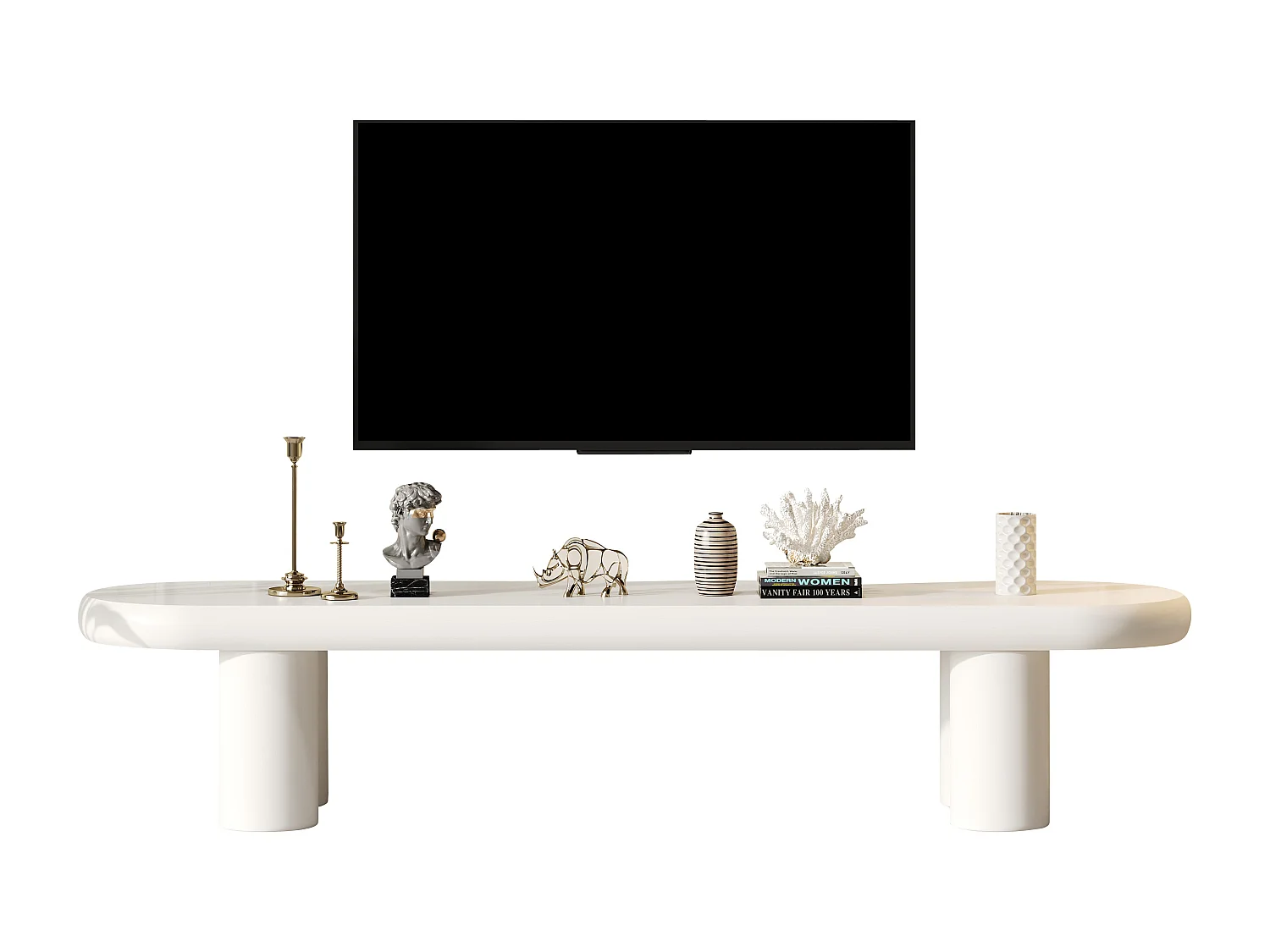 Suporte de TV branco 160 cm design minimalista 4 pernas para TV de 65 polegadas sala de estar